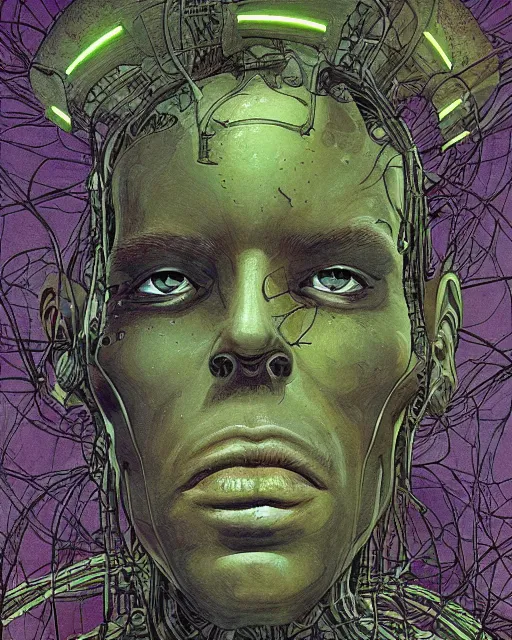 Image similar to cyborg portrait, organic overgrowth, jean giraud, andre shulze