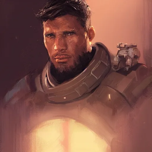 Image similar to portrait of a man by greg rutkowski, arlen fett, samoan features, short black hair, strong and tall, star wars expanded universe, he is about 3 0 years old, wearing tactical gear, digital painting, artstation, concept art, smooth, sharp foccus ilustration, artstation hq