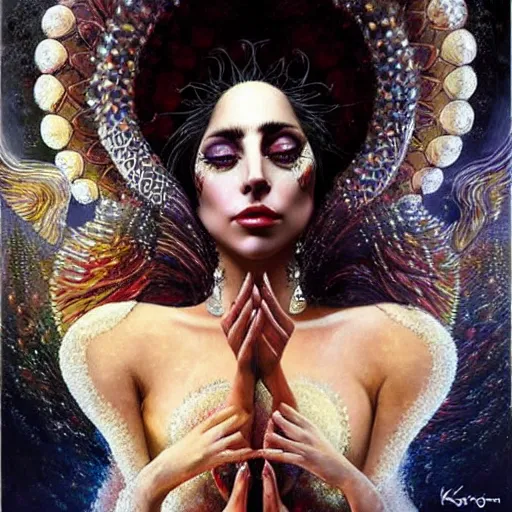 Image similar to lady gaga as the goddess of love, by karol bak