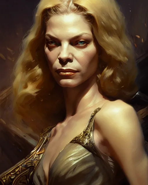 Image similar to fierce young lauren bacall, fantasy character portrait, ultra realistic, concept art, intricate details, highly detailed by greg rutkowski, gaston bussiere, craig mullins, simon bisley