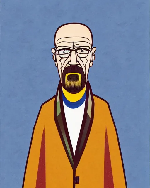 Prompt: cubist portrait of walter white, cubism, blank background, upper body only