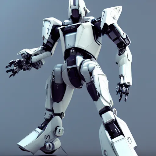 Image similar to mecha suit , white android , cyber punk armor , white armor , white transformer like humanoid, 8k , 8octane render