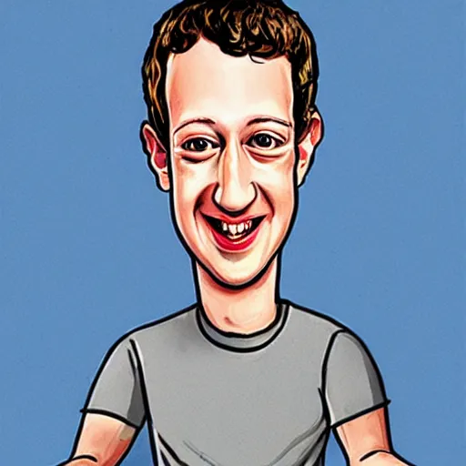 Image similar to a caricature portrait of Mark Zuckerberg drawn by Mahesh Nambiar