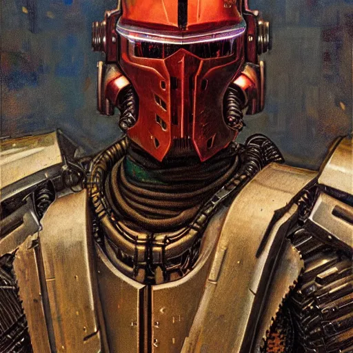 Image similar to the doomslayer as a cyberpunk knight, closeup portrait art by norman rockwell and donato giancola and greg rutkowski