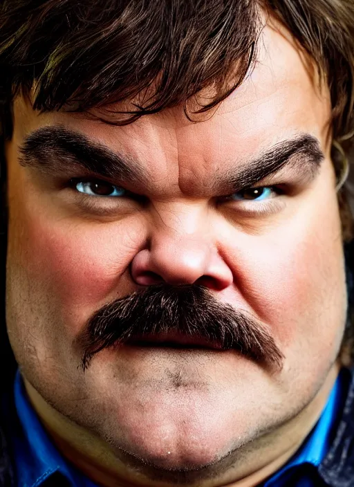 Image similar to photorealistic portrait photograph of jack black looking at you with a goofy expression, depth of field, soft focus, highly detailed, intricate, realistic, national geographic cover, soft glow, textured skin