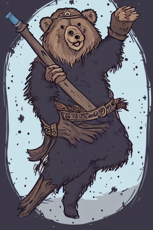 Image similar to Portrait of a bear that is a wizard casting a spell , wizard, medieval, sticker, colorful, casting epic spell, magic the gathering artwork, D&D, fantasy, artstation, heroic pose, illustration, highly detailed, simple, smooth and clean vector curves, no jagged lines, vector art, smooth