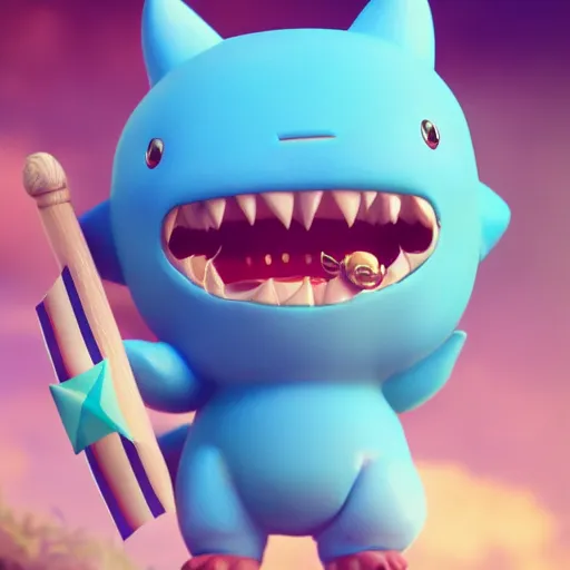 Prompt: cyan cute spirit axie pet holds flag, battle cry, last battle, fantasy, ghibli studio, style artstation, style greg rutkowsk, octane render, unreal engine 6, epic game graphics, fantasy, conceptual art, ray tracing