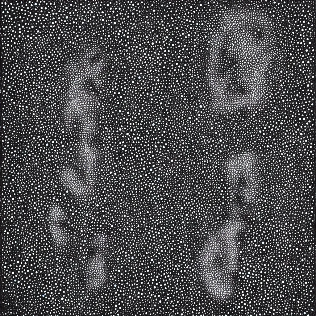 Image similar to face made out of planet, faceless people dark, dots, drip, stipple, pointillism, technical, abstract, minimal, style of francis bacon, asymmetry, pulled apart, cloak, hooded figure