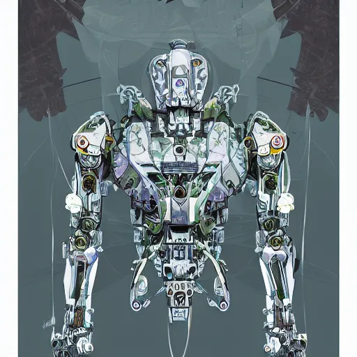 Image similar to symmetry, waterlily mobile combat suit floral robot, biomechanical, waterlily mecha nymphaea, detailed illustration, concept art, smooth, sharp focus, art by frank lloyd wright