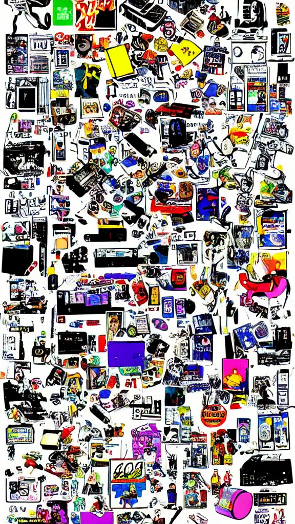 Image similar to 9 0 s clipart collage of y 2 k objects, macpaint, hyper colourful