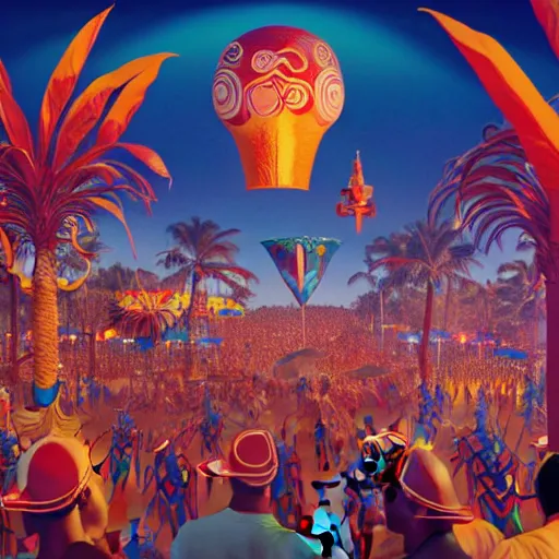 Image similar to trinidad and tobago carnival by paolo eleuteri serpieri and tomer hanuka and chesley bonestell and daniel merriam and tomokazu matsuyama, unreal engine, high resolution render, featured on artstation, octane, 8 k, highly intricate details, vivid colors, vector illustration