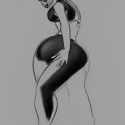 Image similar to milt kahl sketch of thick cuban girl wearing black yoga pants