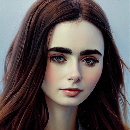 Prompt: of an ultradetailed beautiful portrait panting of lilly collins, front view, oil painting, by ilya kuvshinov, greg rutkowski and makoto shinkai