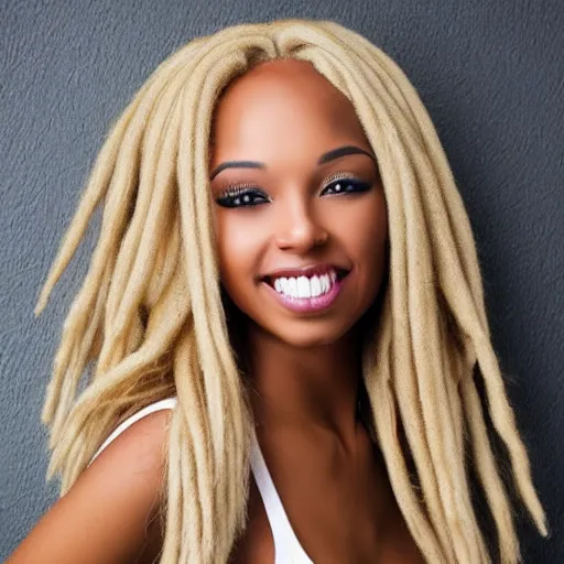 Prompt: beautiful african american woman with long blonde locs