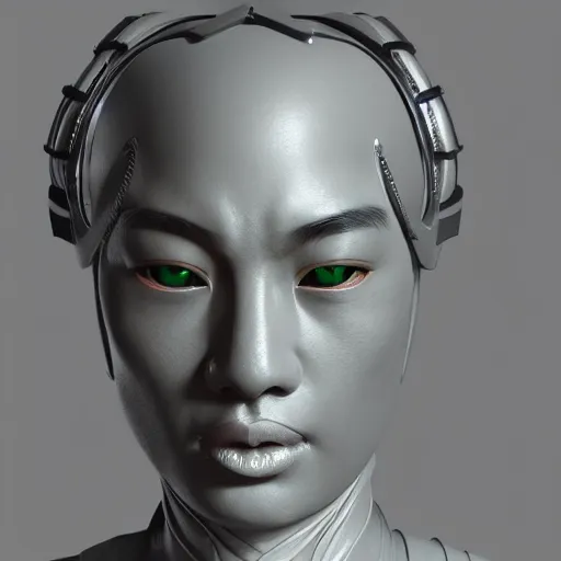 Image similar to portrait of a bust of a samurai head with futuristic fashion elements created by yuuki morita, brilliantly colored, octane render, 3 d animated, unreal engine 5, studio lighting, smooth surface