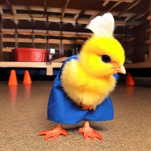 Image similar to cute baby chick dressed as an inmate