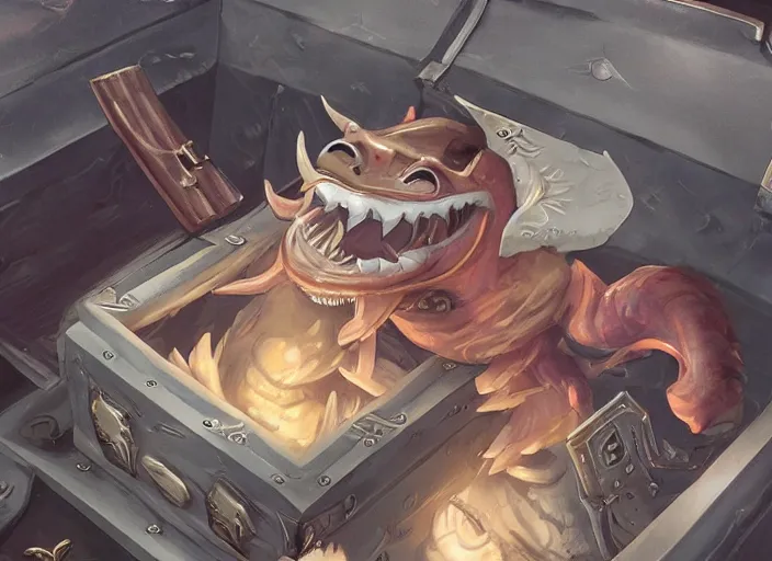 Prompt: ultra realistic illustration, anime treasure chest mimic!!! with tongue and teeth, intricate, elegant, highly detailed, digital painting, artstation, concept art, smooth, sharp focus, illustration, art by artgerm and greg rutkowski and by jordan grimmer, huge scene, and wlop