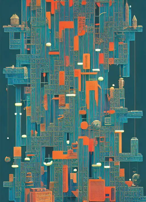 Image similar to chris ware graphic layout design maze poster of cyberpunk city, peter mohrbacher, jane newland, peter gric, chris ware, aaron horkey, illustration, artstation