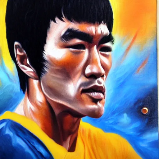 Prompt: bruce lee oil painting