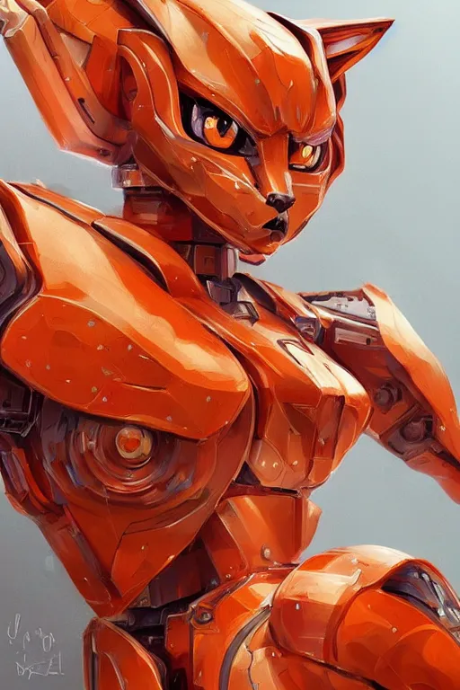 Image similar to orange cat with mecha details, intricate, elegant, highly detailed, digital painting, artstation, concept art, smooth, sharp focus, illustration, art by artgerm
