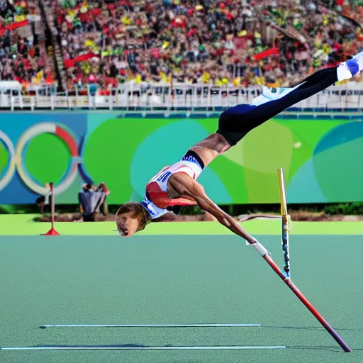 Image similar to Frog pole vaulting at the Olympics