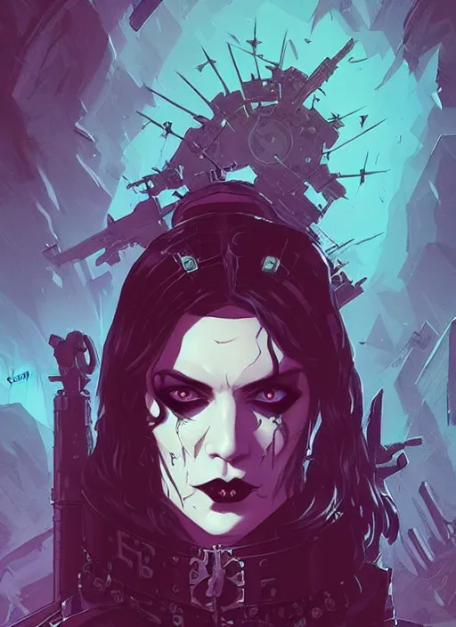 Image similar to portrait of beautifull goth maiden, warhammer, cyberpunk, artstation, art by petros afshar, tom whalen, laurie greasley and greg rutkowski