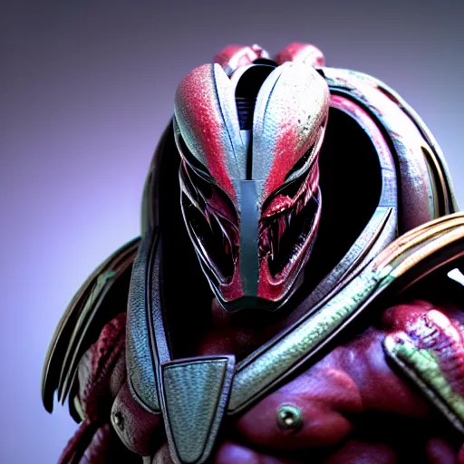 Image similar to predator alien wearing a samurai armor. unreal engine. octane render.