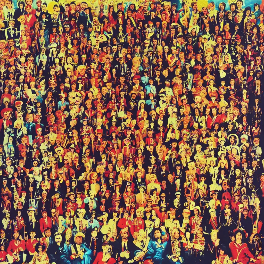 Prompt: the beatles sgt. pepper's lonely hearts club band album cover