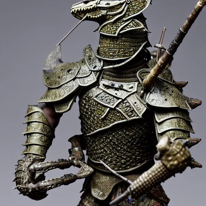 Image similar to photo of a warrior with crocodile themed armour. extremely detailed. dslr. 8 5 mm.