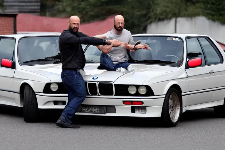 Image similar to Angry Jason Statham picks up BMW e30