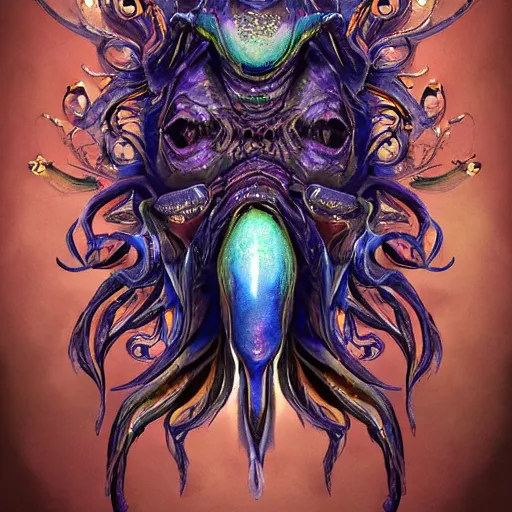 Image similar to a wlop 3 d render of very very very very highly detailed beautiful mystic portrait of a phantom undead flamboyant cuttlefish with whirling galaxy around, tattoos by anton pieck, intricate, extremely detailed, digital painting, artstation, concept art, smooth, sharp focus, illustration, intimidating lighting, incredible art,