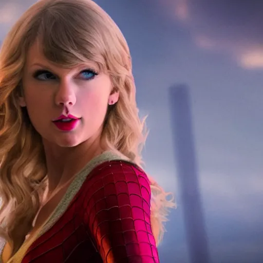 Image similar to taylor swift as gwen in the amazing spiderman, 8 k resolution, cinematic lighting, anatomically correct