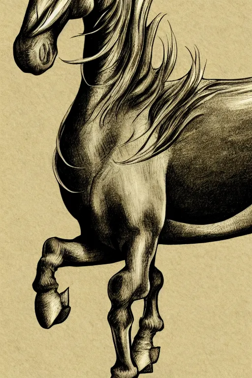 Prompt: horse with a narwhal horn, symmetrical, highly detailed, digital art, sharp focus, trending on art station, kentaro miura manga art style