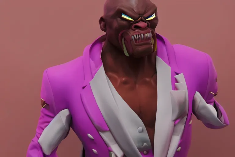 Image similar to doomfist, pink blazer, overwatch game, digital art, high detailed, unreal engine, artstation, 3 d render