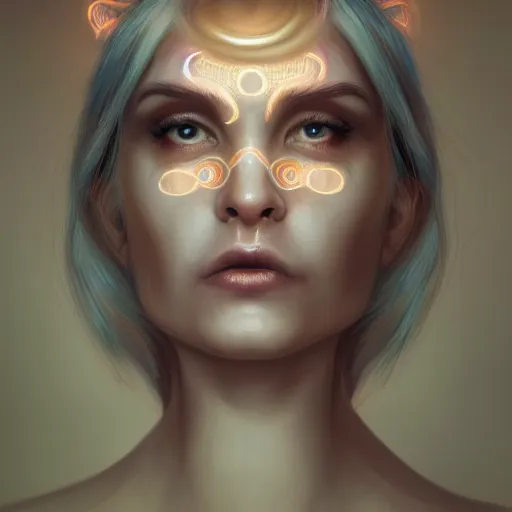 Prompt: face portrait of a woman, inspired by mandy jurgens, face jewellery, light make up, 4 k, high detailed, illustration, surreal fantasy