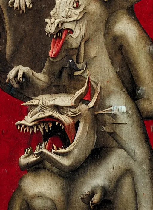 Image similar to red devil Gargoyle, Medieval painting by Hieronymus Bosch, Florence