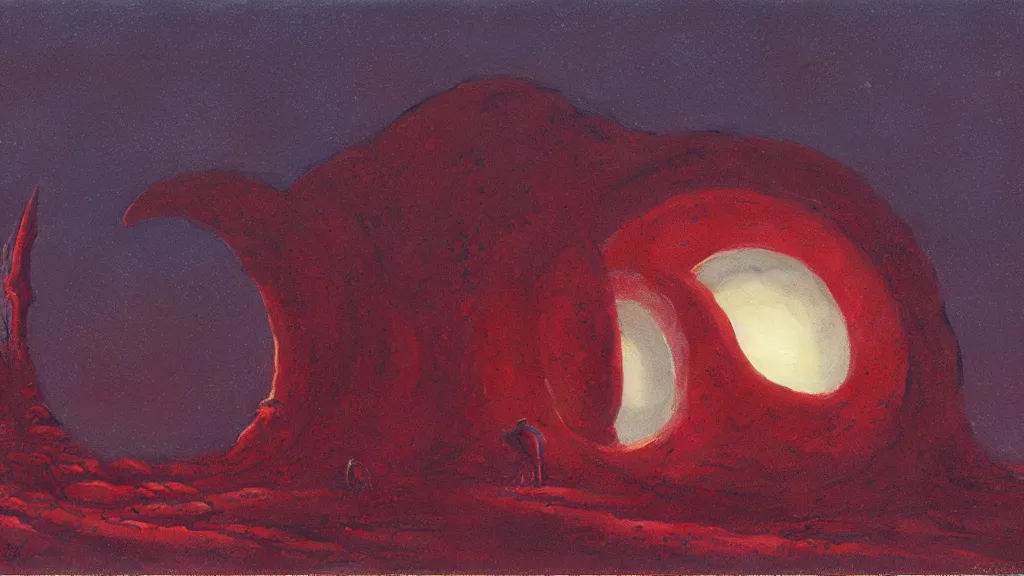 Image similar to mysterious sculpture of an alien crescent moon by paul lehr and john schoenherr, cinematic matte painting