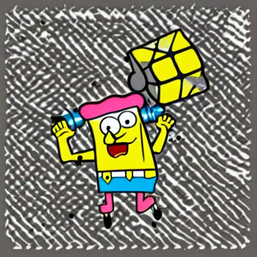 Image similar to a spongebob-squarepants, svg sticker, vector art, wearing headphones, jamming to music