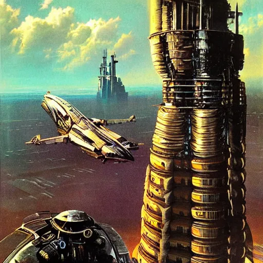 Image similar to sci - fi, dystopian bounty hunter, art by bruce pennington