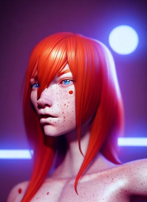 Prompt: an extremely detailed beautiful redhead scandinavian female humanoid with freckles, by loish, d & d, fantasy, cyber neon lighting, futurism, cyberpunk glossy latex suit, elegant profile posing, perfect anatomy, hyper photorealistic, digital photography, artstation, pinterest, concept art, art by pascal blanche and greg rutkowski,