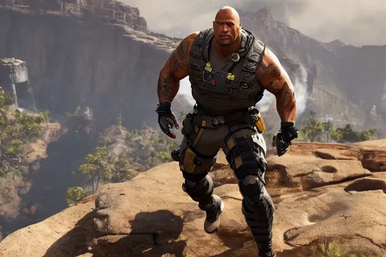 Prompt: dwayne johnson as apex legends character, gameplay screenshot