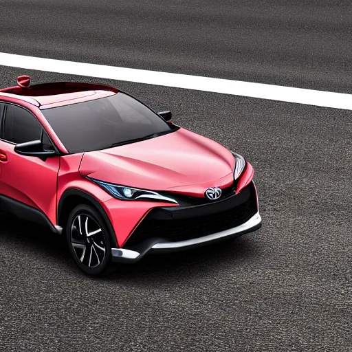 Image similar to toyota chr on a road, hyperrealistic render, new model