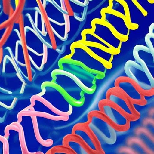 Prompt: colorful DNA chain going through a mutation, grainy vintage illustration