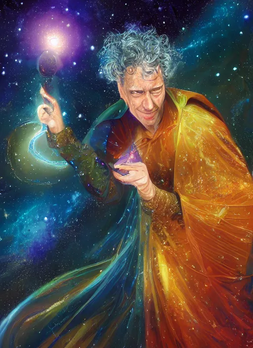 Image similar to high intricate digital paint of the sandman holding a glimmering galaxy, full shot, neil gaiman, maria panfilova, andrea savchenko, mike kime, ludovic plouffe, qi sheng luo, oliver cook, julian calle, eddie mendoza, trending on artstation