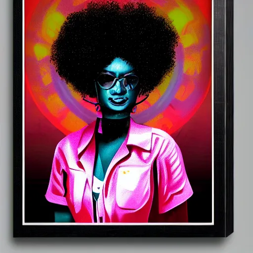 Image similar to portrait of a black girl, retrowave art, trending on art station