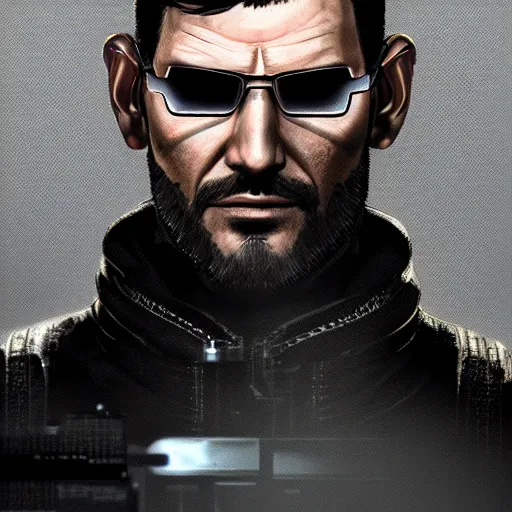 Prompt: Adam Jensen from Deus Ex as a GTA character, by Cedric Peyravernay, highly detailed, hyperrealism, excellent composition, cinematic concept art, dramatic lighting, trending on ArtStation