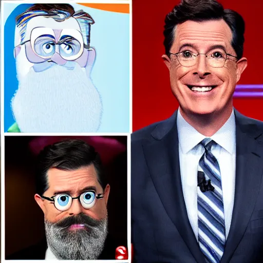 Prompt: stephen colbert with a frozen frosted beard ice cubes