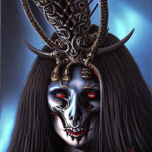 Image similar to close up portrait, goddess of death, by anne stokes, photorealism, highly detailed