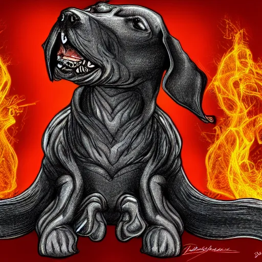 Prompt: dog fused with dragon, 4k, digital drawing, high quality