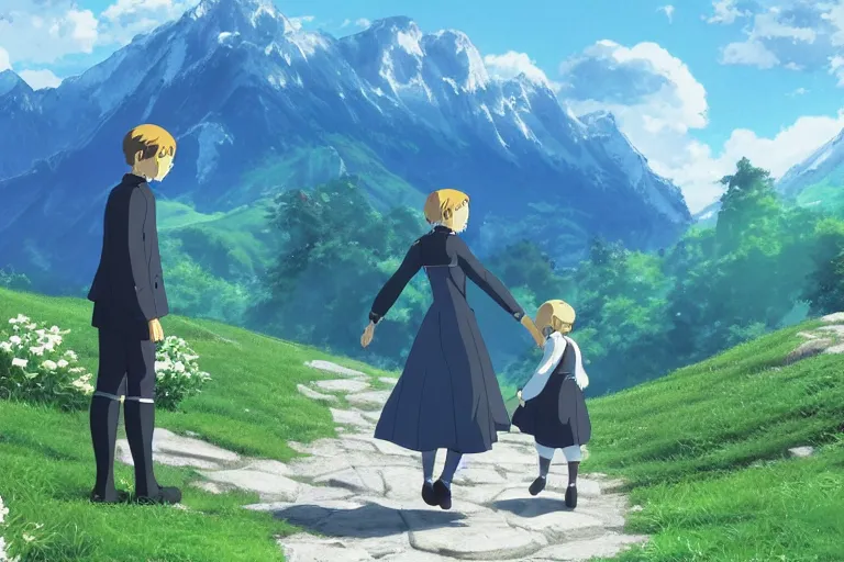 Image similar to still image from the sound of music by makoto shinkai, ultra detailed, finely detailed